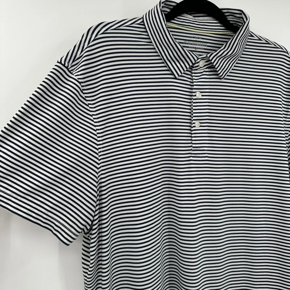 Men's J Crew Striped Performance Polo Shirt Black and White Activewear Size XL‎